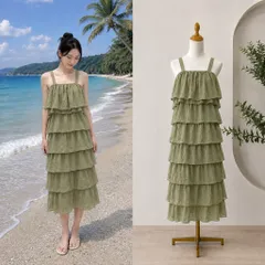(PASS) Đầm 2 dây bản to nhiều tầng (<45kg)