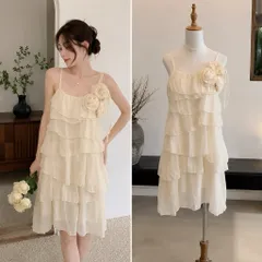 (PASS) Đầm 2 dây voan tầng đính hoa (<45kg)