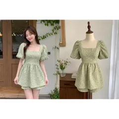 (PASS) Sét áo gấm babydoll hở lưng kèm quần(<45kg)