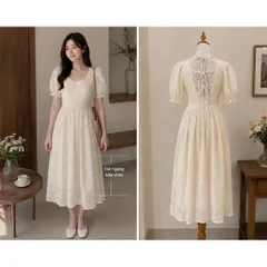 (PASS) Đầm tiểu thư phối dây nơ (<46kg)