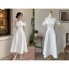 (PASS) Đầm tiệc tafta cổ yếm trễ vai (<48kg)