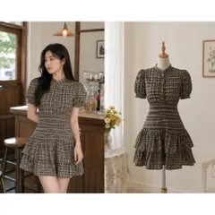 (PASS) Đầm cổ somi phối chân váy xoè bo chun (<45kg)