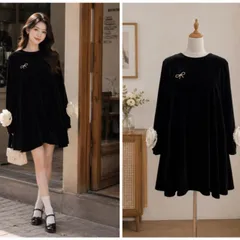(PASS) Đầm nhung xuông dáng babydoll (<50kg)