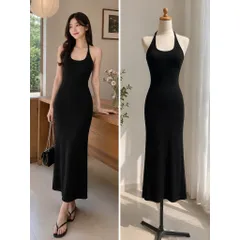 (PASS) Đầm maxi cổ yếm đuôi cá (<48kg)