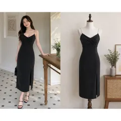 (PASS) Đầm 2 dây xẻ tà dây đá (<45kg)