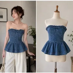 (NEW) Áo cup ngực jean dáng xoè (<43kg)