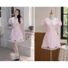 (PASS) Đầm tiểu thư cổ somi phối viền ren (<46kg)