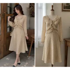 (PASS) Đầm tiểu thư tay dài phối bèo (<45kg)