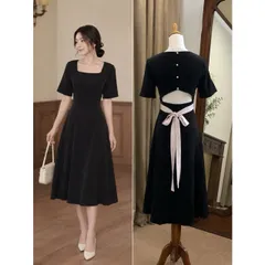 (PASS) Đầm hở lưng phối nơ lưng (<45kg)
