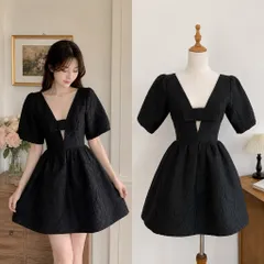 (NEW) Đầm tiểu thư thiết kế cắt xẻ đính nơ (<43kg)