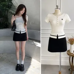 (NEW) Chân váy basic phối cạp viền trắng (<46kg)