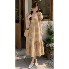 (NEW) Đầm maxi caro vintage (<50kg)