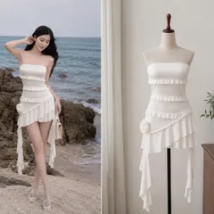 (NEW) Đầm cup ngực tua rua hoa nổi (<43kg)