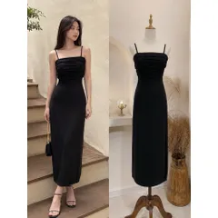 (PASS) Đầm 2 dây phối voan nhún (<45kg)