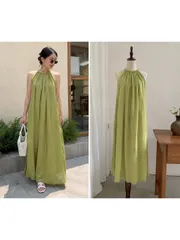 (PASS) Đầm maxi cổ yếm dáng xuông đi biển, đi chơi (<50kg)