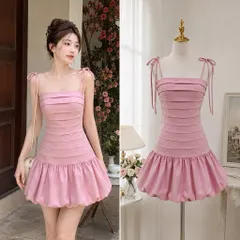 (PASS) Đầm tiểu thư 2 dây phối chân váy bí (45kg)