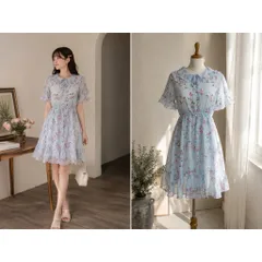 (PASS) Đầm voan tơ xoè hoạ tiết hoa nhí (<45kg)