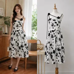 (PASS) Đầm 2 dây hoạ tiết cổ điển (<45kg)