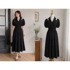 (PASS) Đầm cổ yếm phối somi nhún eo (<45kg)