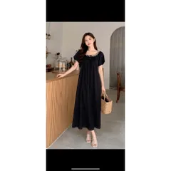 (PASS) Đầm xuông maxi đính viền cổ đi biển, đi chơi