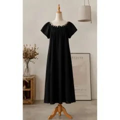 (PASS) Đầm xuông maxi đính viền cổ đi biển, đi chơi