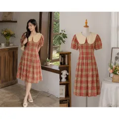 (NEW) Đầm vintage hoạ tiết caro cổ điển