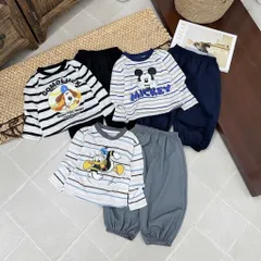 Bộ đồ dài tay bé trai họa tiết hoạt hình kèm quần ống phồng màu trơn