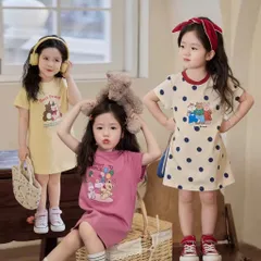 Váy cho bé gái, váy cotton dáng suông hoạ tiết gấu siêu xinh mềm mát cho bé 9-26kg