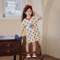 Váy cho bé gái, váy cotton dáng suông hoạ tiết gấu siêu xinh mềm mát cho bé 9-26kg