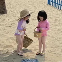 Bikini cho bé gái, set đồ bơi liền thân dài tay2 màu tím hồng chất su dày dặn cho bé 9-26kg