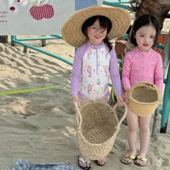 Bikini cho bé gái, set đồ bơi liền thân dài tay2 màu tím hồng chất su dày dặn cho bé 9-26kg
