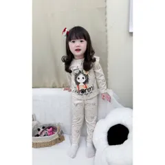 Quần áo thu đông bé gái, set bộ áo len thỏ hoạ tiết cô gái Swonmi cho bé 8-25kg