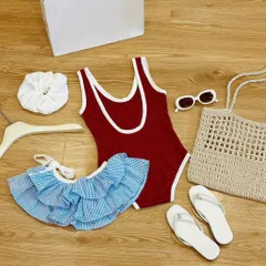 Set bikini bé gái, set 3ct: đồ bơi liền thân, váy quây voan tầng và dây buộc tóc cho bé 10-30kg