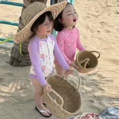 Bikini cho bé gái, set đồ bơi liền thân dài tay2 màu tím hồng chất su dày dặn cho bé 9-26kg