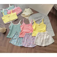 Quần áo bé gái, set áo 2 dây kèm quần đùi hoa nhí rực rỡ cho bé 9-26kg