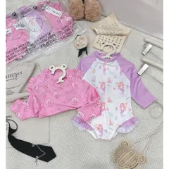 Bikini cho bé gái, set đồ bơi liền thân dài tay2 màu tím hồng chất su dày dặn cho bé 9-26kg