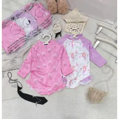 Bikini cho bé gái, set đồ bơi liền thân dài tay2 màu tím hồng chất su dày dặn cho bé 9-26kg