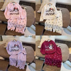 Quần áo thu đông bé gái, set bộ dài tay chất len thỏ hoạ tiết Minnie cho bé gái từ 9-30kg