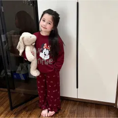 Quần áo thu đông bé gái, set bộ dài tay chất len thỏ hoạ tiết Minnie cho bé gái từ 9-30kg