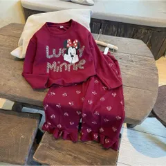 Quần áo thu đông bé gái, set bộ dài tay chất len thỏ hoạ tiết Minnie cho bé gái từ 9-30kg