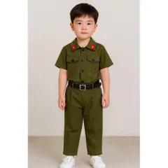 Đồng phục cho bé, set 3ct quân đội: áo, quần và dây lưng cho bé trai và bé gái size 10-30kg
