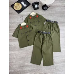 Đồng phục cho bé, set 3ct quân đội: áo, quần và dây lưng cho bé trai và bé gái size 10-30kg