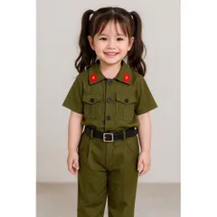 Đồng phục cho bé, set 3ct quân đội: áo, quần và dây lưng cho bé trai và bé gái size 10-30kg