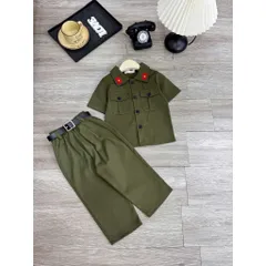 Đồng phục cho bé, set 3ct quân đội: áo, quần và dây lưng cho bé trai và bé gái size 10-30kg