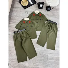 Đồng phục cho bé, set 3ct quân đội: áo, quần và dây lưng cho bé trai và bé gái size 10-30kg