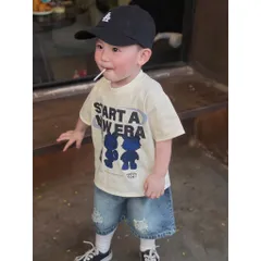 Quần áo bé trai, set áo cotton hoạ tiết chữ  “START A NEW ERA” kèm quần short Jean lửng cho bé 8-24kg