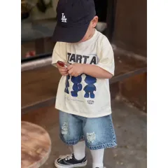Quần áo bé trai, set áo cotton hoạ tiết chữ  “START A NEW ERA” kèm quần short Jean lửng cho bé 8-24kg