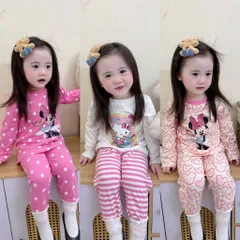 Quần áo thu đông bé gái, set bộ dài tay chất cotton hoạ tiết Disney Land cho bé 8-27kg