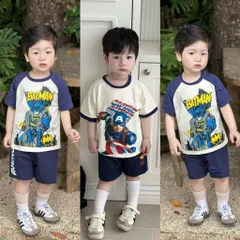 Quần áo bé trai, set bộ cộc tay chất cotton siêu nhân Batman & Captian America cho bé 9-26kg