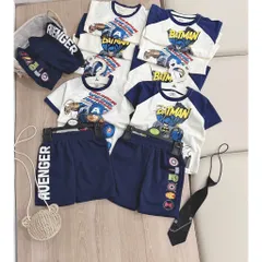 Quần áo bé trai, set bộ cộc tay chất cotton siêu nhân Batman & Captian America cho bé 9-26kg